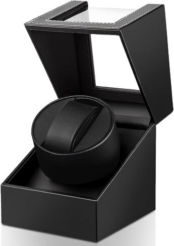 UnaMela Watch Winder للساعات الأوتوماتيكية: صندوق لف ساعة أوتوماتيكي واحد، علبة ساعة دوارة من جلد ألياف الكربون الأسود، ساعة دوارة مع محرك ياباني هادئ، يعمل بالبطارية أو محول تيار متردد in Saudi Arabia