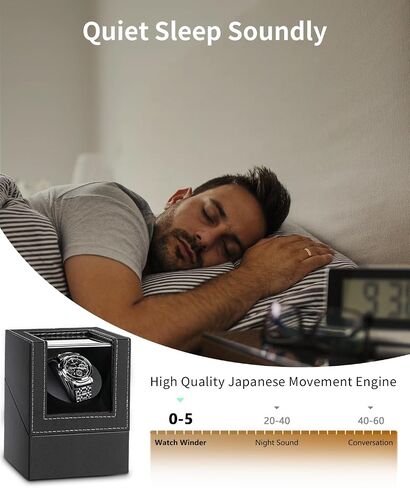 UnaMela Watch Winder للساعات الأوتوماتيكية: صندوق لف ساعة أوتوماتيكي واحد، علبة ساعة دوارة من جلد ألياف الكربون الأسود، ساعة دوارة مع محرك ياباني هادئ، يعمل بالبطارية أو محول تيار متردد in Saudi Arabia