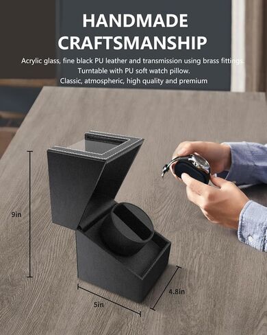 UnaMela Watch Winder للساعات الأوتوماتيكية: صندوق لف ساعة أوتوماتيكي واحد، علبة ساعة دوارة من جلد ألياف الكربون الأسود، ساعة دوارة مع محرك ياباني هادئ، يعمل بالبطارية أو محول تيار متردد in Saudi Arabia
