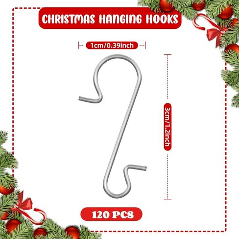 Naler 120PCS Ornament Hooks, Christmas Ornament Hangers Stainless Steel S-Shaped Hangers for Christmas Decoration Christmas Tree Decoration New Year Party in Kuwait