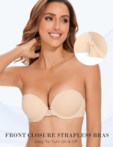 Front Closure Padded Push Up Bra Racerback Add 2 Cups Comfortable Balconette Bras for Women Underwire in Kuwait
