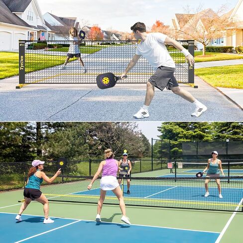 مجموعة شبكة Pickleball، نصف ملعب بطول 11 قدمًا و22 قدمًا 4 من الألياف الزجاجية مع مضارب للبالغين والأطفال، شبكة كرة البيسبول المحمولة، إطار معدني مقاوم للطقس للعائلة in Kuwait
