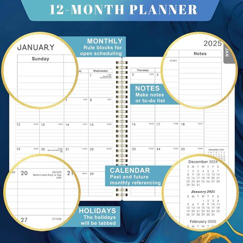 2025 Planner - Planner 2025, JAN 2025 - DEC 2025, 8.9" x 11.5", Planner 2025 Weekly And Monthly, Spiral Bound, 12 Months, Black in Saudi Arabia