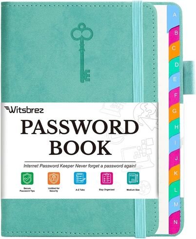 كتاب حارس كلمات المرور مع علامات تبويب أبجدية ملونة، كتب كلمات مرور مقاس 5.8 × 8.4 بوصة لكبار السن، منظم دفتر كلمات المرور لتسجيل الدخول إلى عنوان موقع الإنترنت (أزرق سماوي) in Kuwait