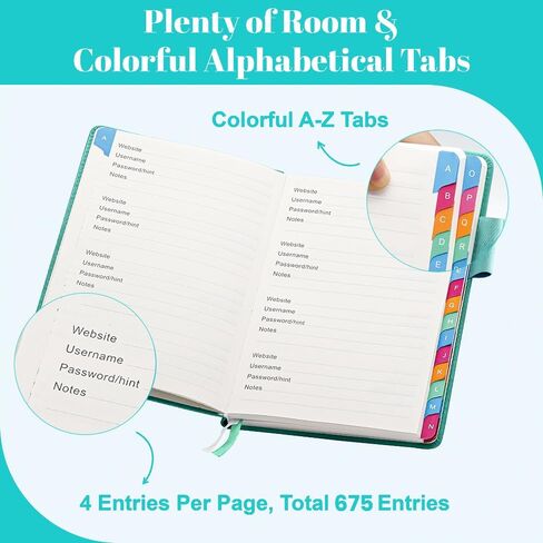 كتاب حارس كلمات المرور مع علامات تبويب أبجدية ملونة، كتب كلمات مرور مقاس 5.8 × 8.4 بوصة لكبار السن، منظم دفتر كلمات المرور لتسجيل الدخول إلى عنوان موقع الإنترنت (أزرق سماوي) in Kuwait