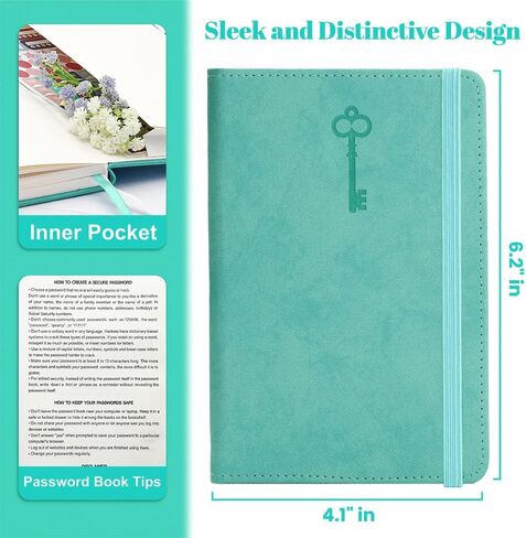 كتاب حارس كلمات المرور مع علامات تبويب أبجدية ملونة، كتب كلمات مرور مقاس 5.8 × 8.4 بوصة لكبار السن، منظم دفتر كلمات المرور لتسجيل الدخول إلى عنوان موقع الإنترنت (أزرق سماوي) in Kuwait