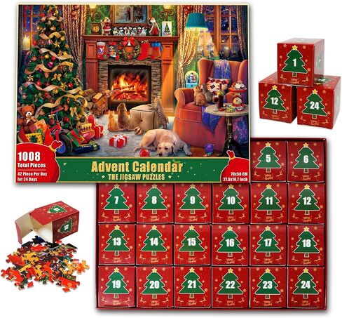Puzzle Advent Calendar 2024 Adults Kids, 1008 Pieces Christmas Countdown Calendar 24 Days Jigsaw Puzzles, Santa Chirstmas Dog Tree Holiday Puzzles for Adults Kids Boys Girls(27.6 in x 19.7 in) in Saudi Arabia