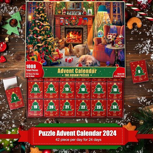 Puzzle Advent Calendar 2024 Adults Kids, 1008 Pieces Christmas Countdown Calendar 24 Days Jigsaw Puzzles, Santa Chirstmas Dog Tree Holiday Puzzles for Adults Kids Boys Girls(27.6 in x 19.7 in) in Saudi Arabia