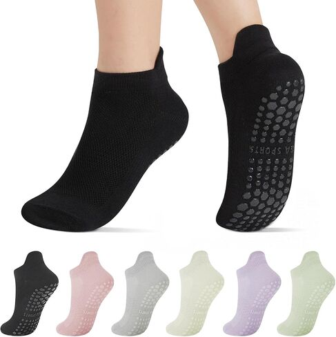 Pilates Socks with Grips for Women 4 Pairs Non-Slip Yoga Socks for Barre, Dance, and Workout Athletic Fitness Socks in Saudi Arabia