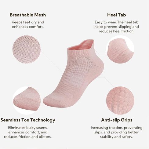 Pilates Socks with Grips for Women 4 Pairs Non-Slip Yoga Socks for Barre, Dance, and Workout Athletic Fitness Socks in Saudi Arabia
