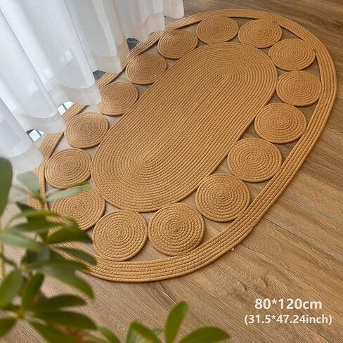 Boho Hand-Woven Oval Rug: Quick Drying, Non-Slip & Machine Washable | for Home Decoration, Cat Scratch Mat and Comfortable Living | Durable, Easy to Clean | Small Oval Kitchen Rug (Beige, 31x47) in Saudi Arabia