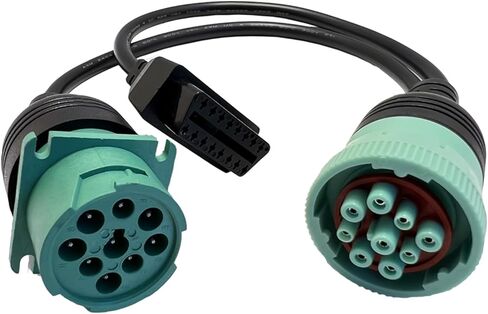 OBD to Type 2 Green 9pin J1939 and 6pin J1708 Split Y Cable for Diesel Truck Diagnostics Adapter, 2-in-1 6 Pin+9 Pin OBD2 Cable Connector Fit for Heavy Duty Truck in Kuwait