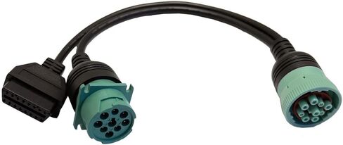 OBD to Type 2 Green 9pin J1939 and 6pin J1708 Split Y Cable for Diesel Truck Diagnostics Adapter, 2-in-1 6 Pin+9 Pin OBD2 Cable Connector Fit for Heavy Duty Truck in Kuwait