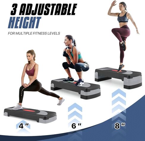 MADOG 36" Aerobics Stepper Platform with Stackable Risers, 6 inch-8 inch-10 inch, Workout Steppers for Exercise at Home, Stable & Non-slip Design, Black/Gray in Saudi Arabia