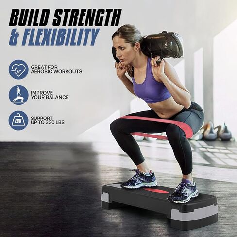 MADOG 36" Aerobics Stepper Platform with Stackable Risers, 6 inch-8 inch-10 inch, Workout Steppers for Exercise at Home, Stable & Non-slip Design, Black/Gray in Saudi Arabia