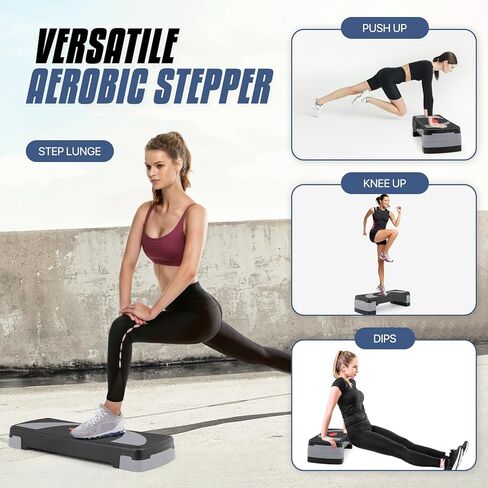 MADOG 36" Aerobics Stepper Platform with Stackable Risers, 6 inch-8 inch-10 inch, Workout Steppers for Exercise at Home, Stable & Non-slip Design, Black/Gray in Saudi Arabia