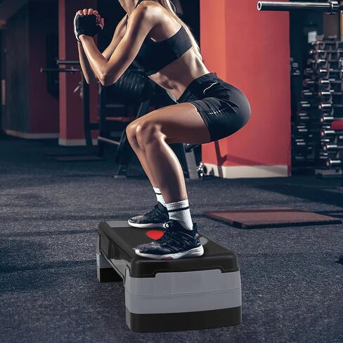 MADOG 36" Aerobics Stepper Platform with Stackable Risers, 6 inch-8 inch-10 inch, Workout Steppers for Exercise at Home, Stable & Non-slip Design, Black/Gray in Saudi Arabia