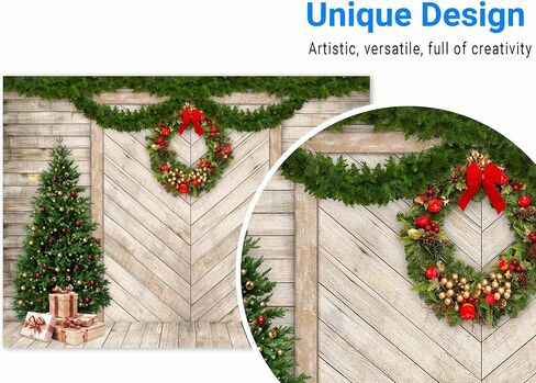 Funnytree 10x8FT Christmas Wood Door Photography Backdrop for Xmas Decoration Pine Tree Gifts Rustic House Background Photo Booth Shoot Durable Fabric Washable in Kuwait