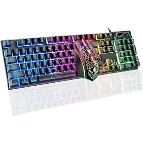 Wired Retro Punk Gaming Keyboard with Rainbow Backlit, 104 Keys Wired Cute Keyboard, Round Keycaps for Windows/Mac/PC(White and Pink)