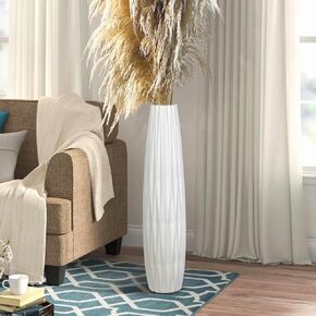 White Ceramic Vase 17.7 Inches Tall Floor Flower Holder Decorative Large Vases for Table Centerpieces Shelf Home Decor Living Room Branches Sky-Dried Flower Arrangement Simple Decorative