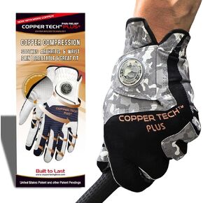 Copper Tech Men's Golf Gloves Left Hand - Camouflage Golf Glove with Ball Marker - Perfect for Summer Golfing - 100% AAA Synthetic Tacky Leather Only (Hand Orientation: Left, XX-Large)