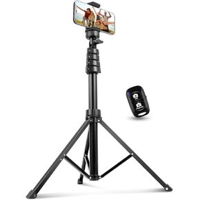 Aureday Phone Tripod, 92" Cell Phone Tripod Stand with 15" Gooseneck, Remote and Phone Holder, Overhead Tripod ＆ Selfie Stick for Recording/Watching/Vlog, Compatible with iPhone Android