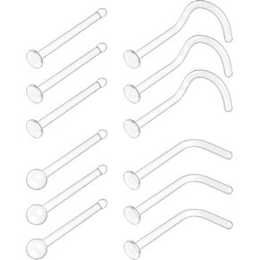 Clear Nose Studs for Work 18g & 20g Set - L Shape Clear Nose Piercing Retainers - Bioflex Plastic Nose Rings for Surgery Flat Top (10pcs)