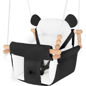Baby Swing Outdoor Indoor, Secure Canvas Baby Swing,Wooden Baby Hanging Swing for Infant,Toddler Swing Seat,3-Point Adjustable Safety Harness,Mounting Hardware Included,Gift for Baby Boys Girls,Grey