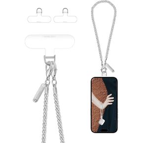 Metal Phone Chain,Hands-Free Cell Phone Chain Crossbody Detachable Phone Strap Fits for Smartphone,1* Phone Lanyard,1*Phone Wristlet Strap,2*Cell Phone Tether Tabs (Gold,Long)