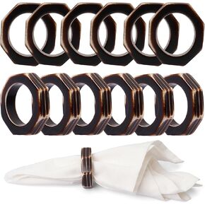 Woven Napkin Rings Set of 12, Handmade Rattan Fall Napkin Rings Holders, Natural Napkin Buckles Holder Bulk for Farmhouse Wedding Thanksgiving Xmas Easter Table Décor - Wash Walnut