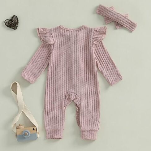 Baby Girl Newborn Clothes Fall Winter Hospital Coming Home Outfit Bow Long Sleeve Romper Zipper Onesie Jumpsuit in Kuwait
