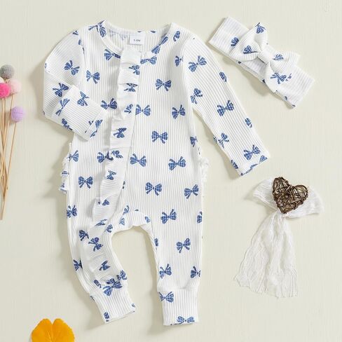 Baby Girl Newborn Clothes Fall Winter Hospital Coming Home Outfit Bow Long Sleeve Romper Zipper Onesie Jumpsuit in Saudi Arabia