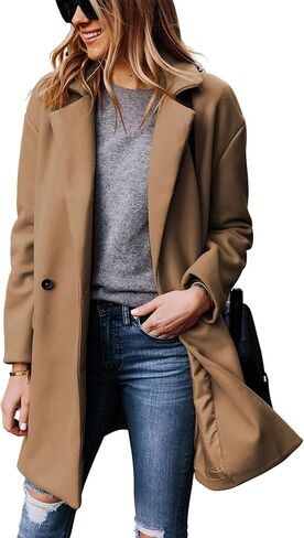 Hooever Women's Notched Lapel Wool Coat Single Breasted Pea Coats Winter Wool Blend Blazer Jacket in Kuwait