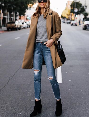 Hooever Women's Notched Lapel Wool Coat Single Breasted Pea Coats Winter Wool Blend Blazer Jacket in Kuwait