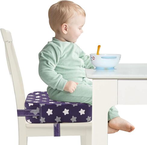 Toddler Booster Seat for Dining Table, Adjustable Seat Belts Booster Seat for Kitchen Chair, Strong Support Booster Seat Cushion, PU Easy Cleaning Detachable Portable Travel Booster (Black Dinosaur) in Kuwait