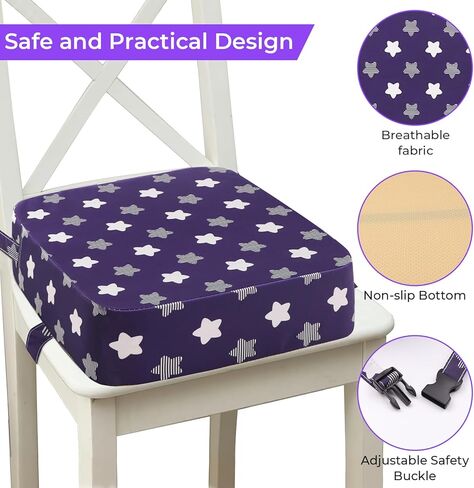 Toddler Booster Seat for Dining Table, Adjustable Seat Belts Booster Seat for Kitchen Chair, Strong Support Booster Seat Cushion, PU Easy Cleaning Detachable Portable Travel Booster (Black Dinosaur) in Kuwait