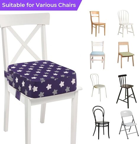 Toddler Booster Seat for Dining Table, Adjustable Seat Belts Booster Seat for Kitchen Chair, Strong Support Booster Seat Cushion, PU Easy Cleaning Detachable Portable Travel Booster (Black Dinosaur) in Kuwait