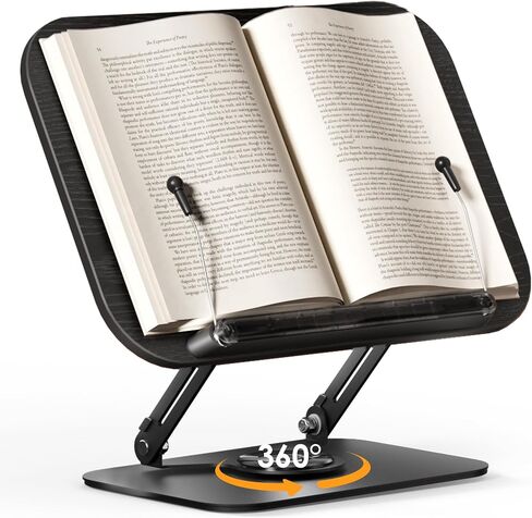 حامل كتب للقراءة، حامل كتب قابل للتعديل بقواعد دوارة 360 درجة، تصميمات قابلة للطي، ومشابك مرنة، حامل عرض متعدد الوظائف للوصفات وكتب الطبخ والمجلات والأجهزة اللوحية وأجهزة الكمبيوتر المحمولة in Saudi Arabia