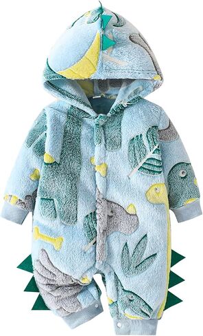 Baby Boys Dinosaur Outfit Fleece Bodysuit Infant One Piece Hooded Button Romper Outerwear Jumpsuit Toddler Jackets in Kuwait