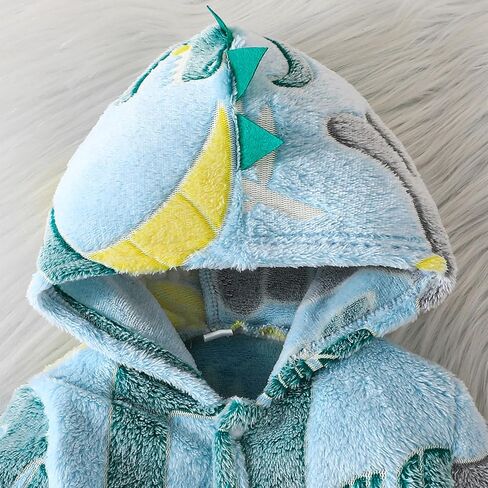 Baby Boys Dinosaur Outfit Fleece Bodysuit Infant One Piece Hooded Button Romper Outerwear Jumpsuit Toddler Jackets in Kuwait