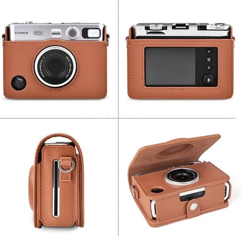 Rieibi Mini EVO Case - Vintage PU Leather Protective Bag for Fuji Instax Mini EVO Instant Camera - Removable Case with Adjustable Shoulder Strap Battery Charging Port - Black in Saudi Arabia