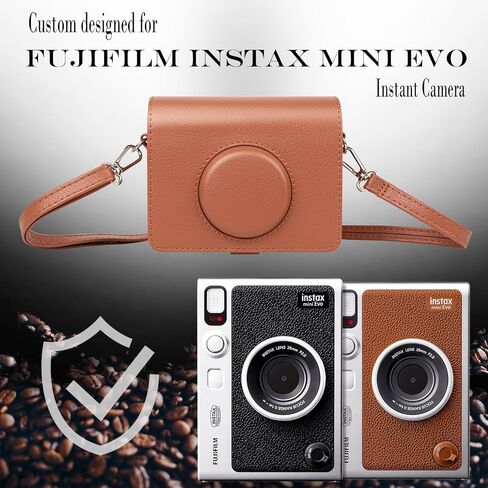 Rieibi Mini EVO Case - Vintage PU Leather Protective Bag for Fuji Instax Mini EVO Instant Camera - Removable Case with Adjustable Shoulder Strap Battery Charging Port - Black in Saudi Arabia
