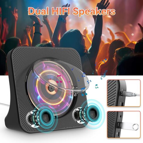 Fohil CD Player for Home, Desktop CD Player with Bluetooth 5.0 Built-in Double HiFi Speakers, LED Screen CD Music Players Support AUX&USB Headphone Jack FM Radio, Gift for Boyfriend Husband in Saudi Arabia