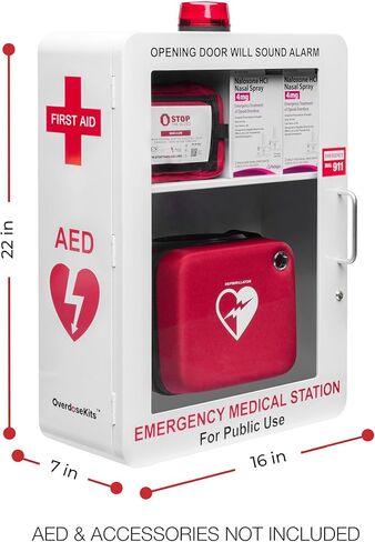 Emergency Medical Station | AED & Naloxone Wall Mount Cabinet Designed to Store AED's, Naloxone, Bleeding Control Kits & First Aid Kits for Public Spaces (White) in Kuwait