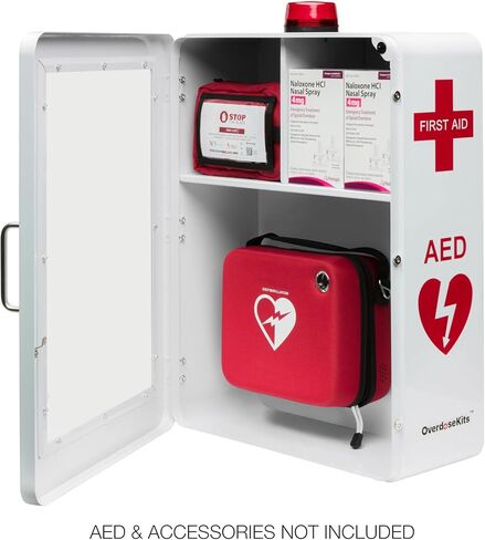 Emergency Medical Station | AED & Naloxone Wall Mount Cabinet Designed to Store AED's, Naloxone, Bleeding Control Kits & First Aid Kits for Public Spaces (White) in Kuwait