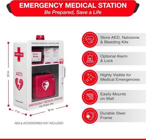Emergency Medical Station | AED & Naloxone Wall Mount Cabinet Designed to Store AED's, Naloxone, Bleeding Control Kits & First Aid Kits for Public Spaces (White) in Kuwait