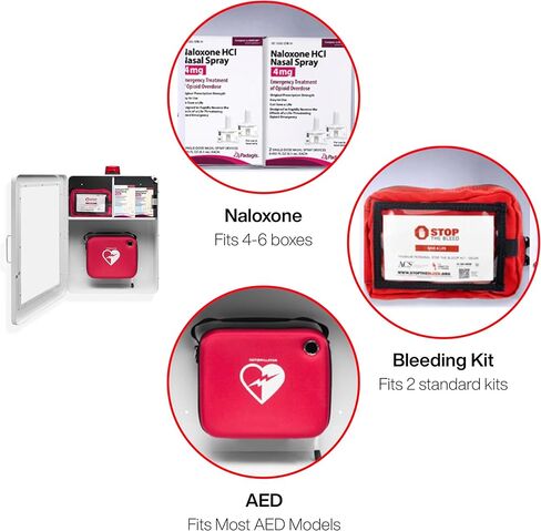 Emergency Medical Station | AED & Naloxone Wall Mount Cabinet Designed to Store AED's, Naloxone, Bleeding Control Kits & First Aid Kits for Public Spaces (White) in Kuwait