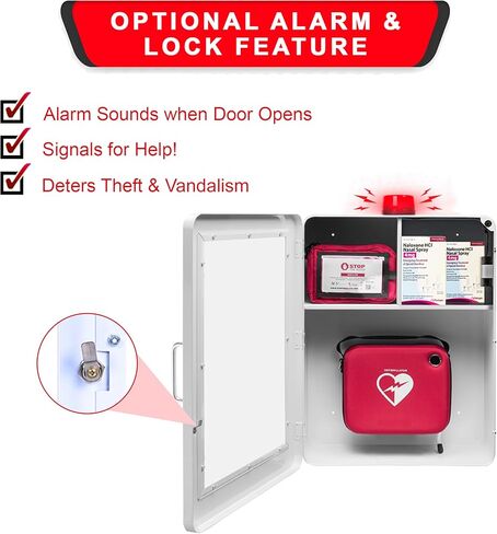 Emergency Medical Station | AED & Naloxone Wall Mount Cabinet Designed to Store AED's, Naloxone, Bleeding Control Kits & First Aid Kits for Public Spaces (White) in Kuwait