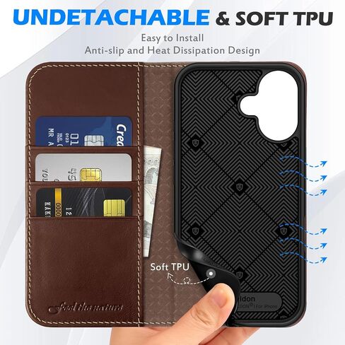 SHIELDON Case for iPhone 16 5G 2024, Genuine Leather Wallet Flip Case RFID Blocking Card Slot Kickstand Magnetic Shockproof TPU Phone Holder Case Compatible with iPhone 16 6.1" - Nappa Evergreen in Saudi Arabia