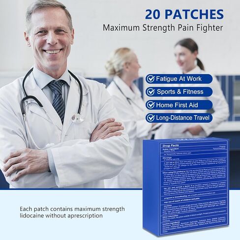 LIDOCAINE Pain Relief PatchPain Relief Gel-Patch 20 Count-12 Hour Pain Relief,Maximum Strength Pain Patches for Back,Neck,Shoulders,Legs,Arthritis,Neuropathy Joints & Muscles in Saudi Arabia